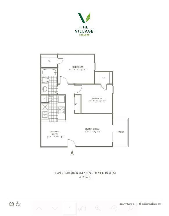 Floor plan Two Bed One Bath - Unit Sizes Range