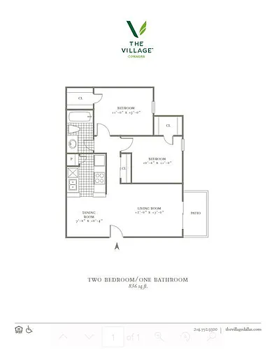 Floor plan Two Bed One Bath - Unit Sizes Range