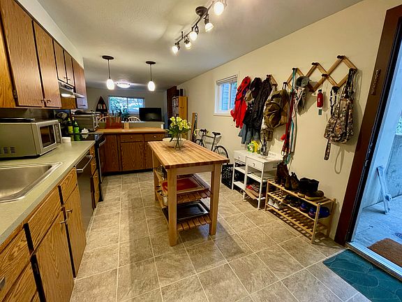 Spacious kitchen with current paint color