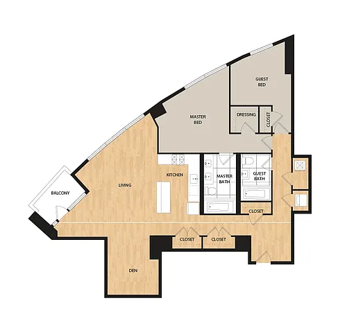 Floor plan Tower 2 Bed/2 Bath Den-Larch
