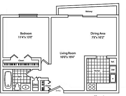 Floor plan 1 Bedroom 1 Bathroom A with Balcony