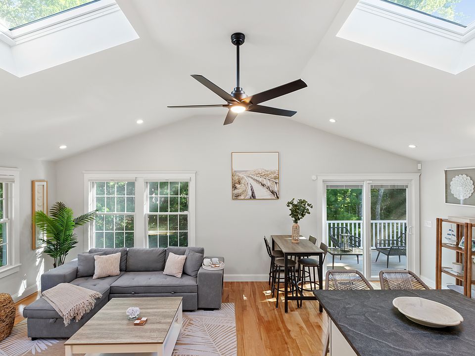 Skylights in the living room features great lighting year round.