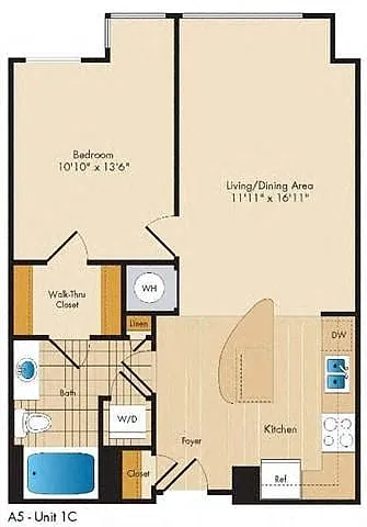 Floor plan One Bedroom/One Bath - 1C