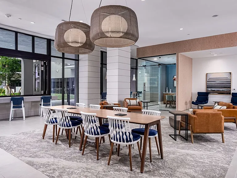 Resident lounge with common area seating and work from home areas