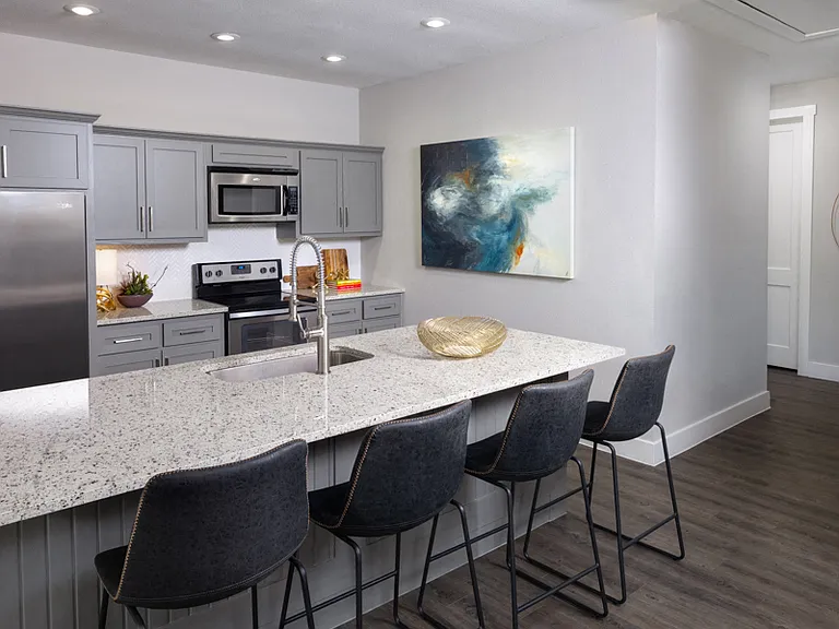 Resident kitchen with bar-height dining
