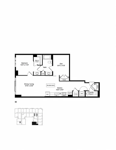 Floor plan ONE BEDROOM DEN M