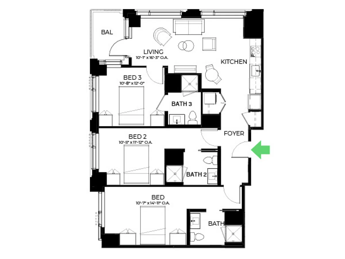 Floor plan C10 | 3 Bed | 3 Bath