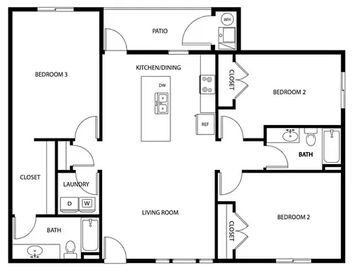 Floor plan 3 Bed 2 Bath