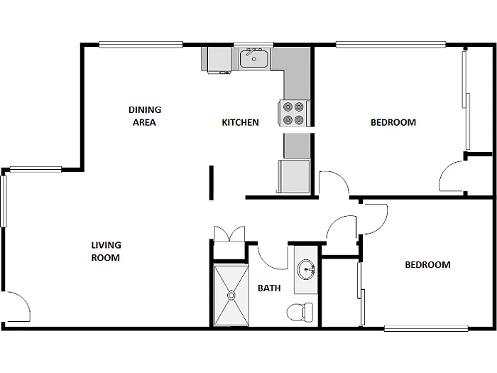 Floor plan 2 Bed / 1 Bath: Type A