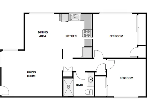 Floor plan 2 Bed / 1 Bath: Type A