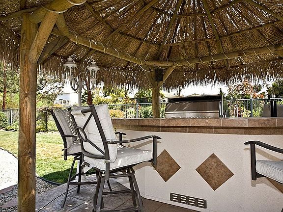 Palapa covered bar, barbeque, & Fridge