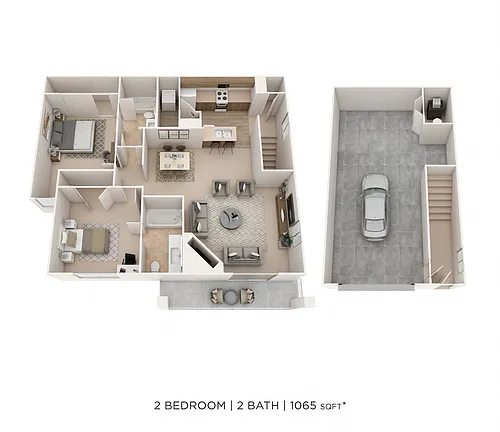 Floor plan Two Bedroom 2 Bath- 1065 sqft