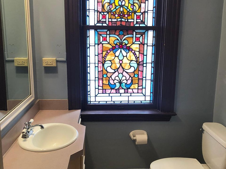 Bathroom with stained glass