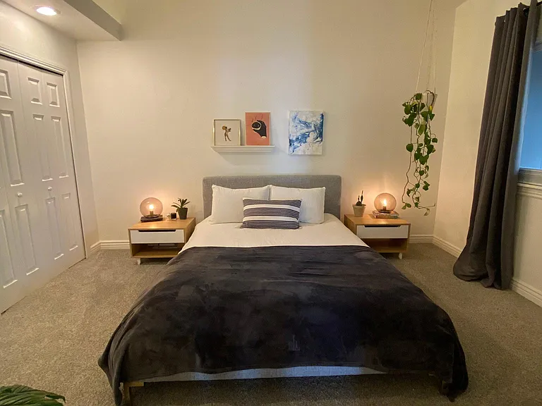 spacious master bedroom with new, memory foam queen mattress