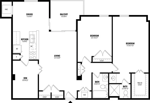 Floor plan 2 Bed/2 Bath Den-B2C