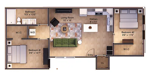 Floor plan 2BR-1BA - Lower Level
