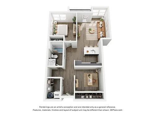 Floor plan 1 BR E + DEN