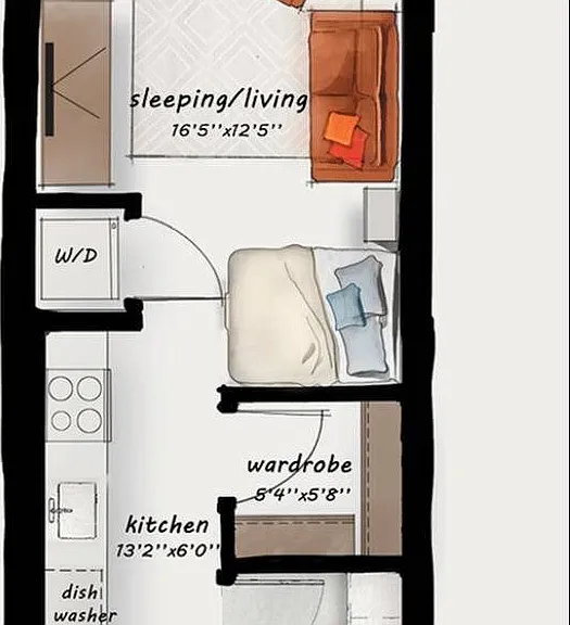 A2 | Studio 445 square feet A2 | Studio 445 square feet
