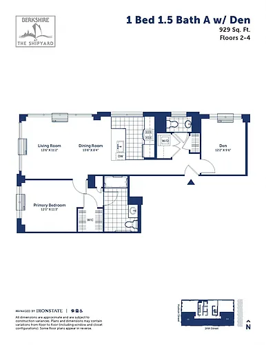 Floor plan 1 Bed 1.5 Bath A w/ Den