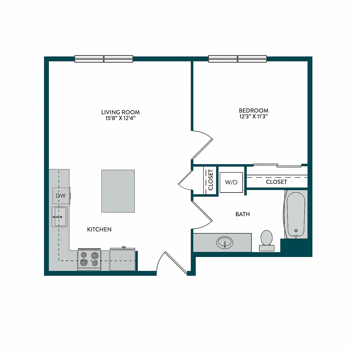 Floor plan 1BR 1BA F