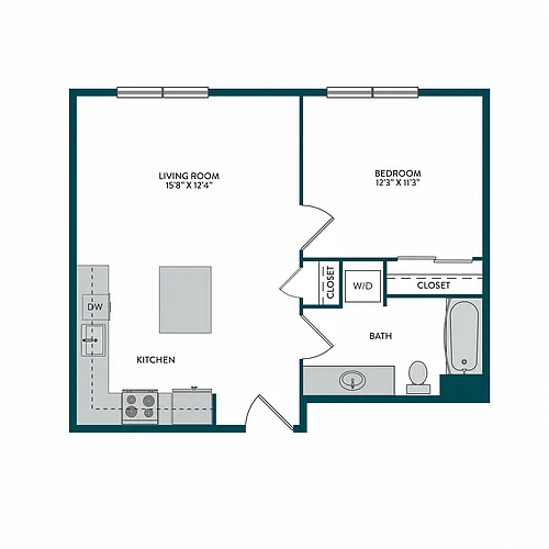 Floor plan 1BR 1BA F