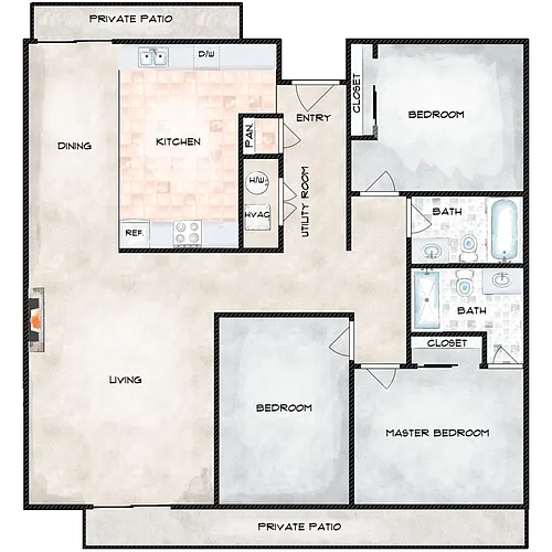 Floor plan 3 Bed 2 Bath