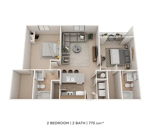 Floor plan Two Bedroom 2 Bath - Trinity - 775 sqft