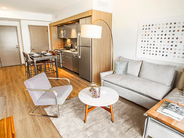 Block 17 Apartments Mid-Rise Model Living Room and Dining Room