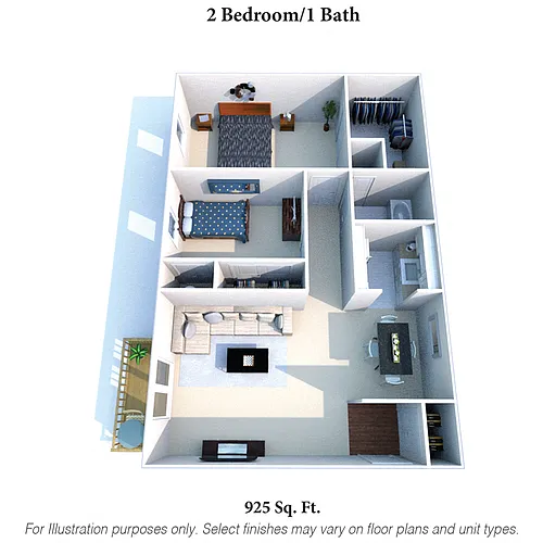 Floor plan 2 Bedroom 1 Bath - 925SqFt