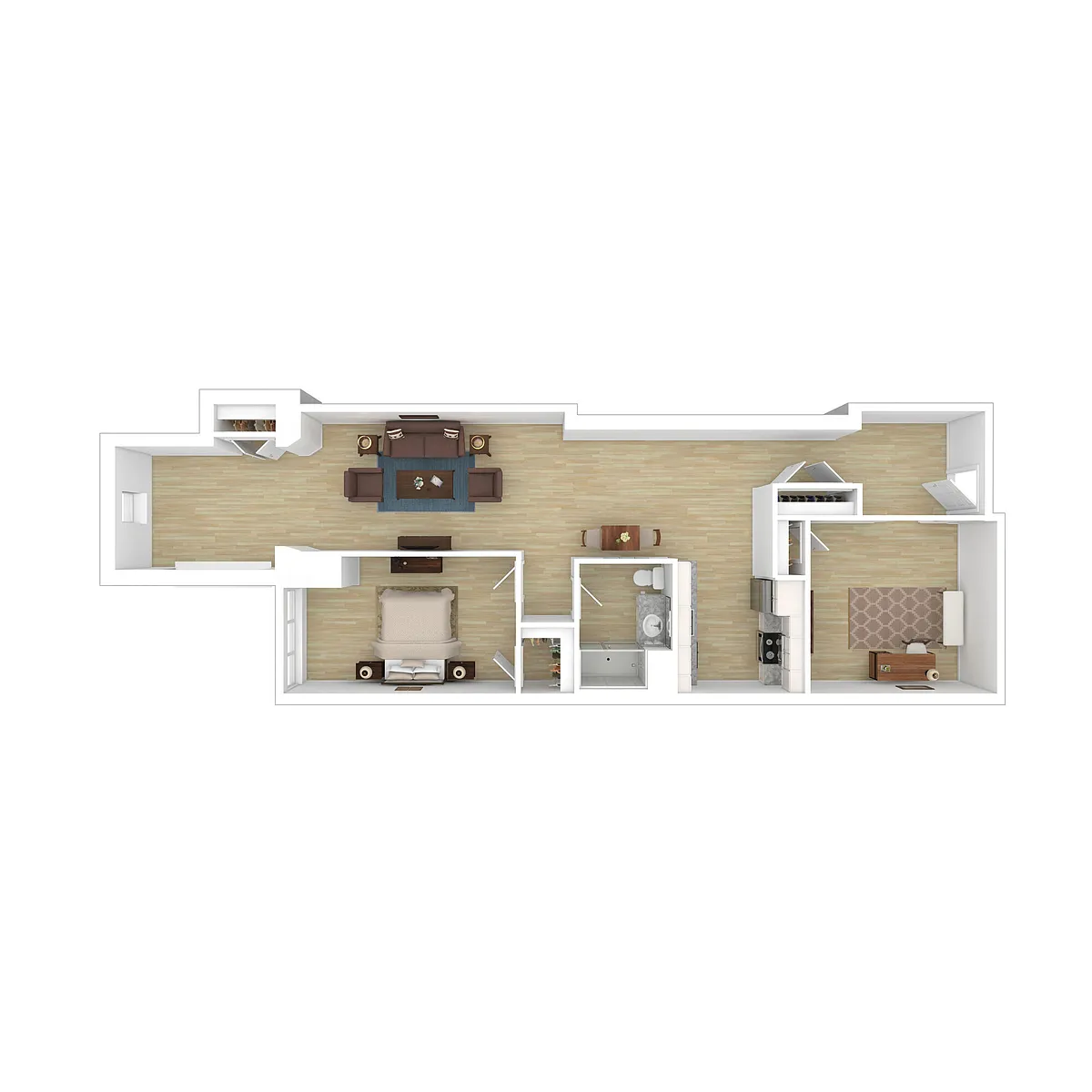 Floor plan Mill 8 - 1 Bedroom 1 Bathroom w/Den - Textile