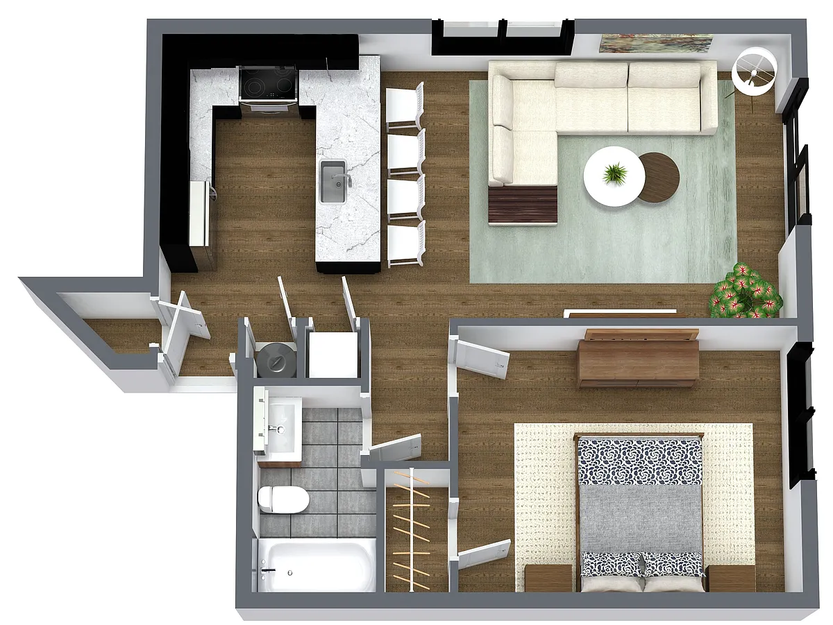 Floor plan Nelson - 1 Bedroom Corner Basic