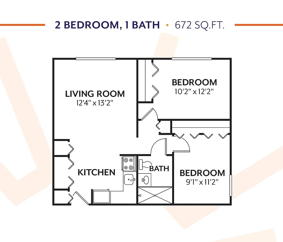 Floor plan 2 Bedroom 1 Bathroom
