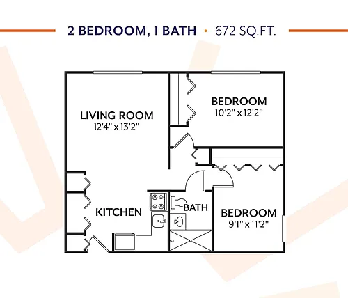 Floor plan 2 Bedroom 1 Bathroom