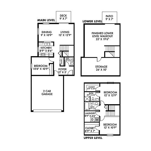 Floor plan D - 3 Bed/3 Level - 2 Car