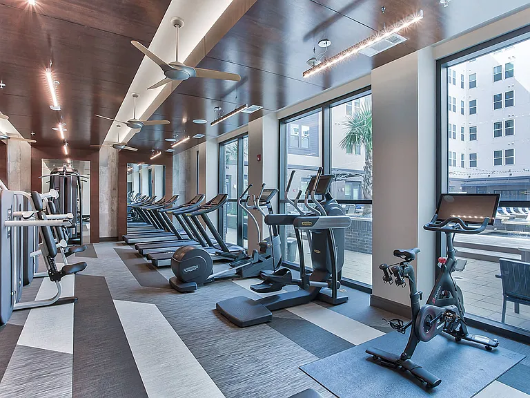 Work out with a view of the courtyard and pool area