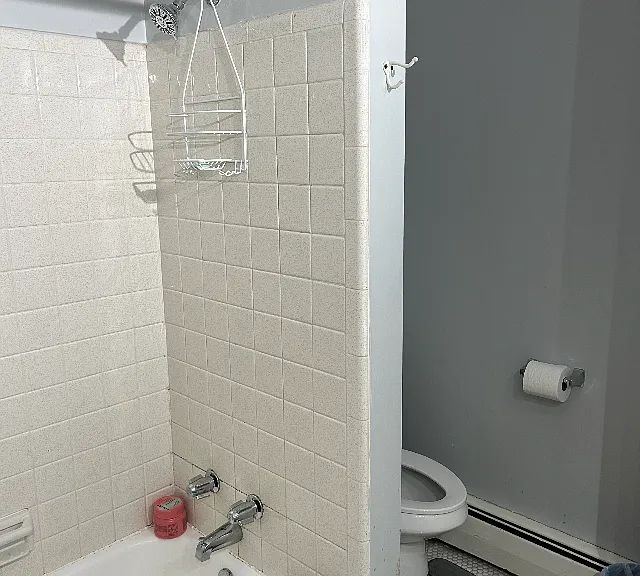 Shower/tub with toilet tucked behind
