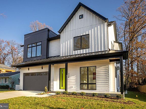 White siding, black windows & trim, gray accent