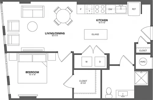 Floor plan 1 Bed/1Bath-A14