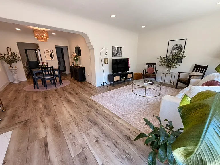 Open-concept living room and dining room.