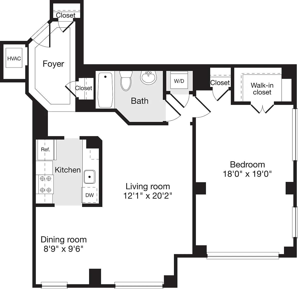 Floor plan 1 Bedroom GG