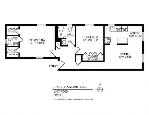 Floor plan 2 Bedroom, 1.5 Bath