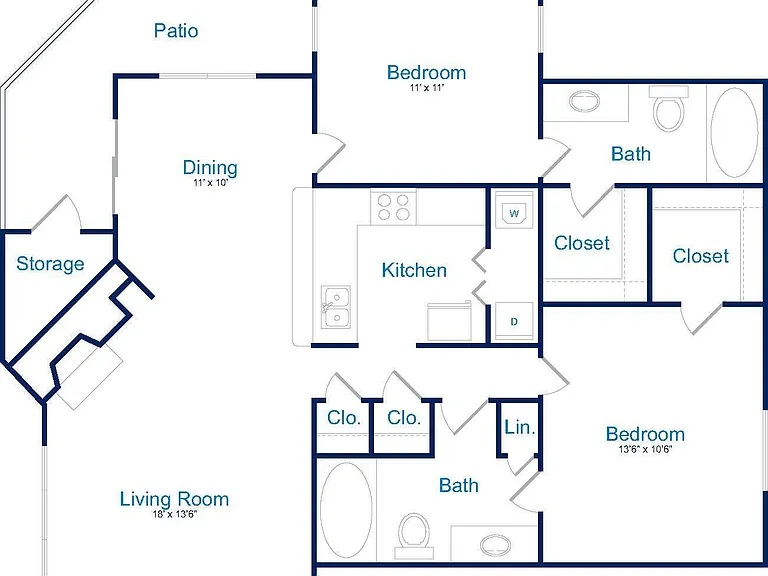 The Georgian - B2 - 2 Beds - 2 Baths - 1042 Sq. ft.