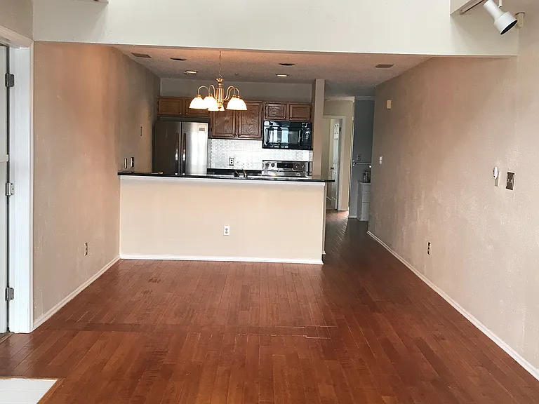 Vaulted ceiling in living room. 
Open concept