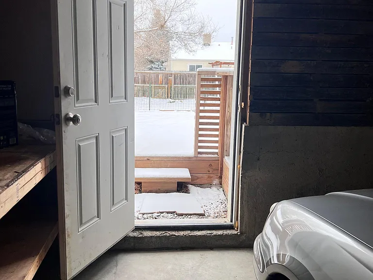 entrance to garage from yard