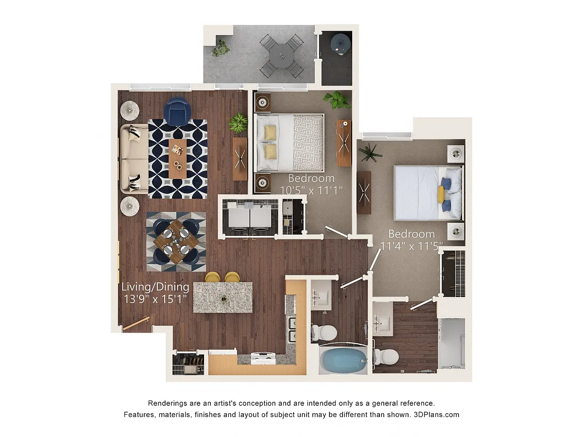 Floor plan Two Bedroom - 2AA (Wheelchair Accessible)
