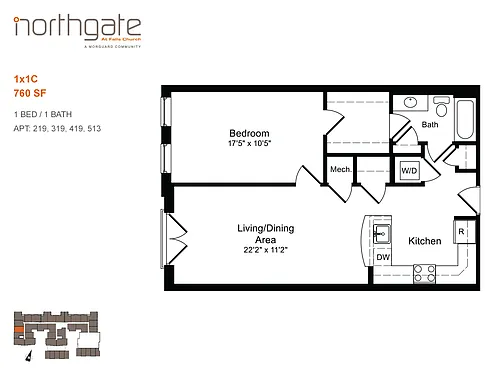 Floor plan 1x1C