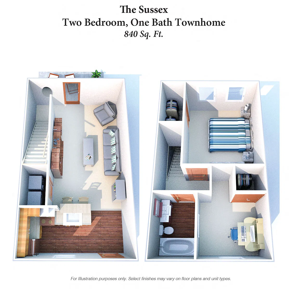 Floor plan The Sussex: 2 Bed, 1 Bath Townhome