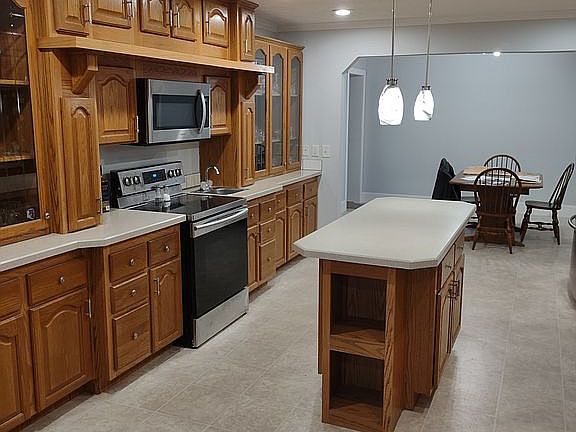 Kitchen with dining room view