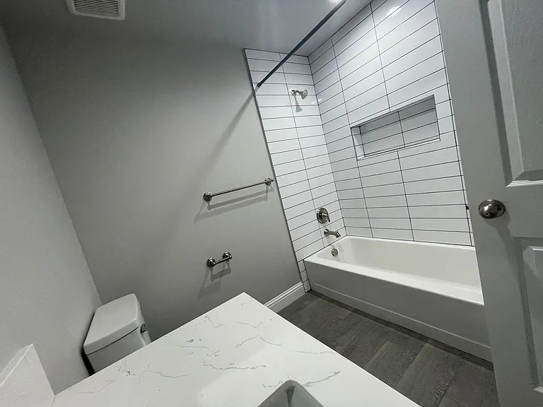 Hallway bathroom tub view