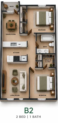 Floor plan 2 bd - 1 ba